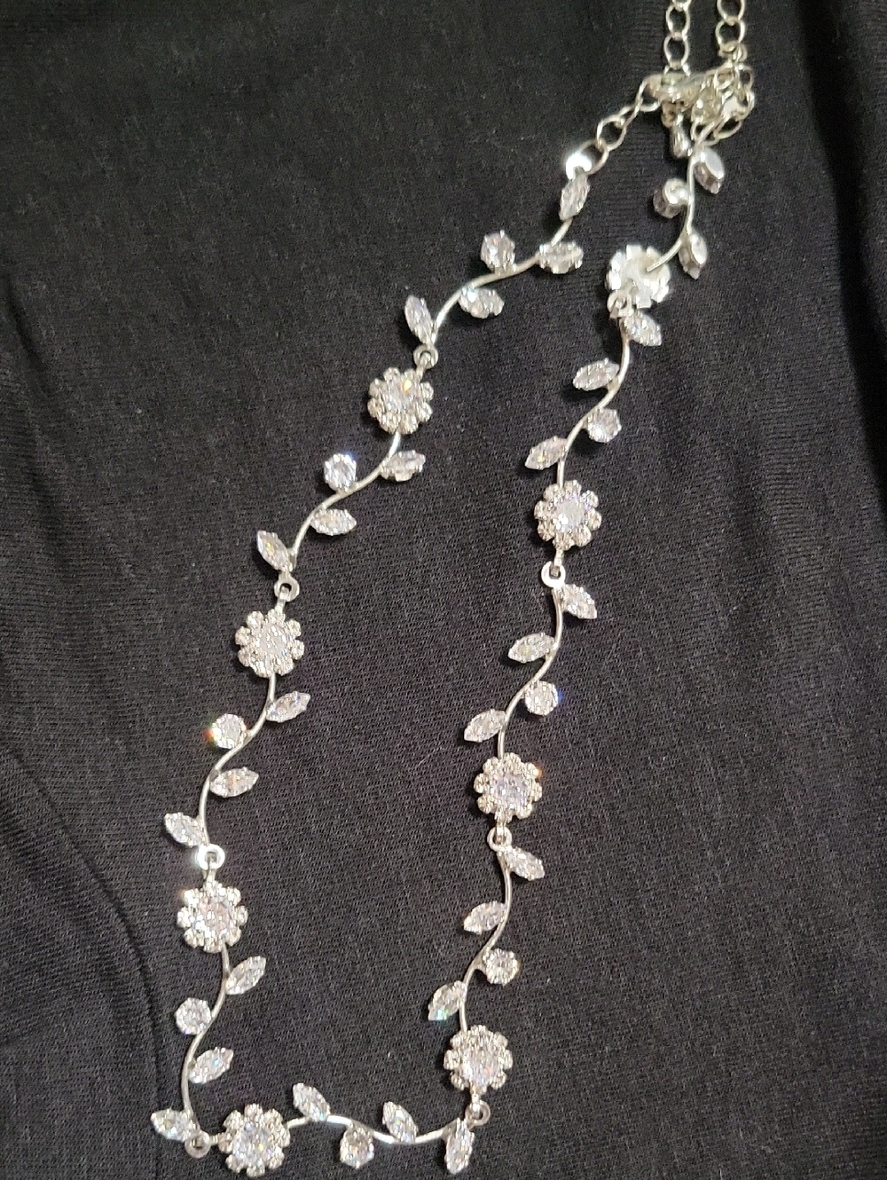 Silver Floral Crystal Choker Necklace